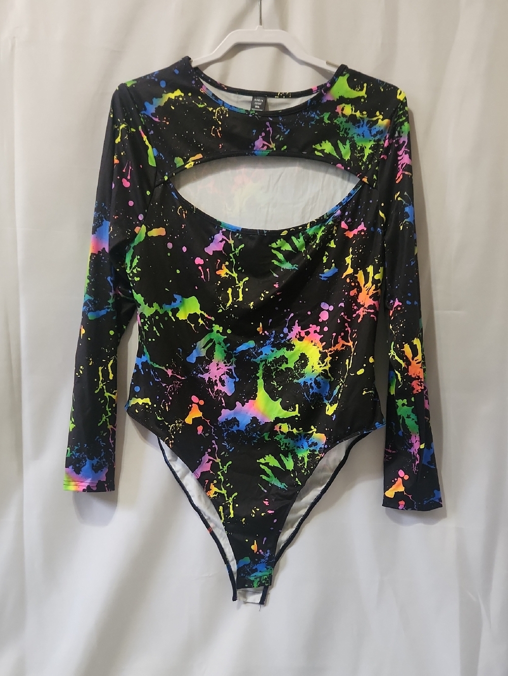 SHEIN Black Neon Paint-Splash Long Sleeve One-Piece